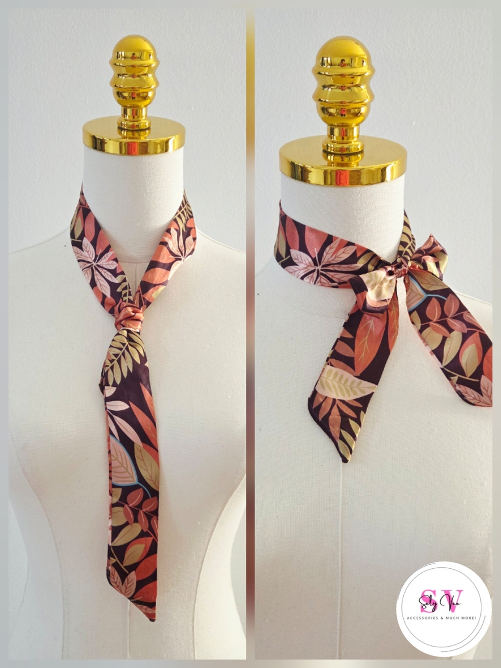 Leaf-Print Neckerchief Scarf/ Headband